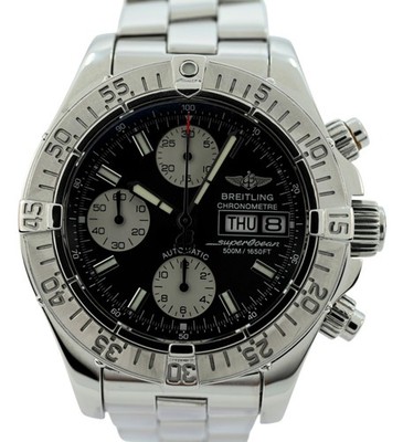 Breitling 42mm Men's Super Ocean 500M Black Dial Auto Chrono Watch! Ref: A13340!