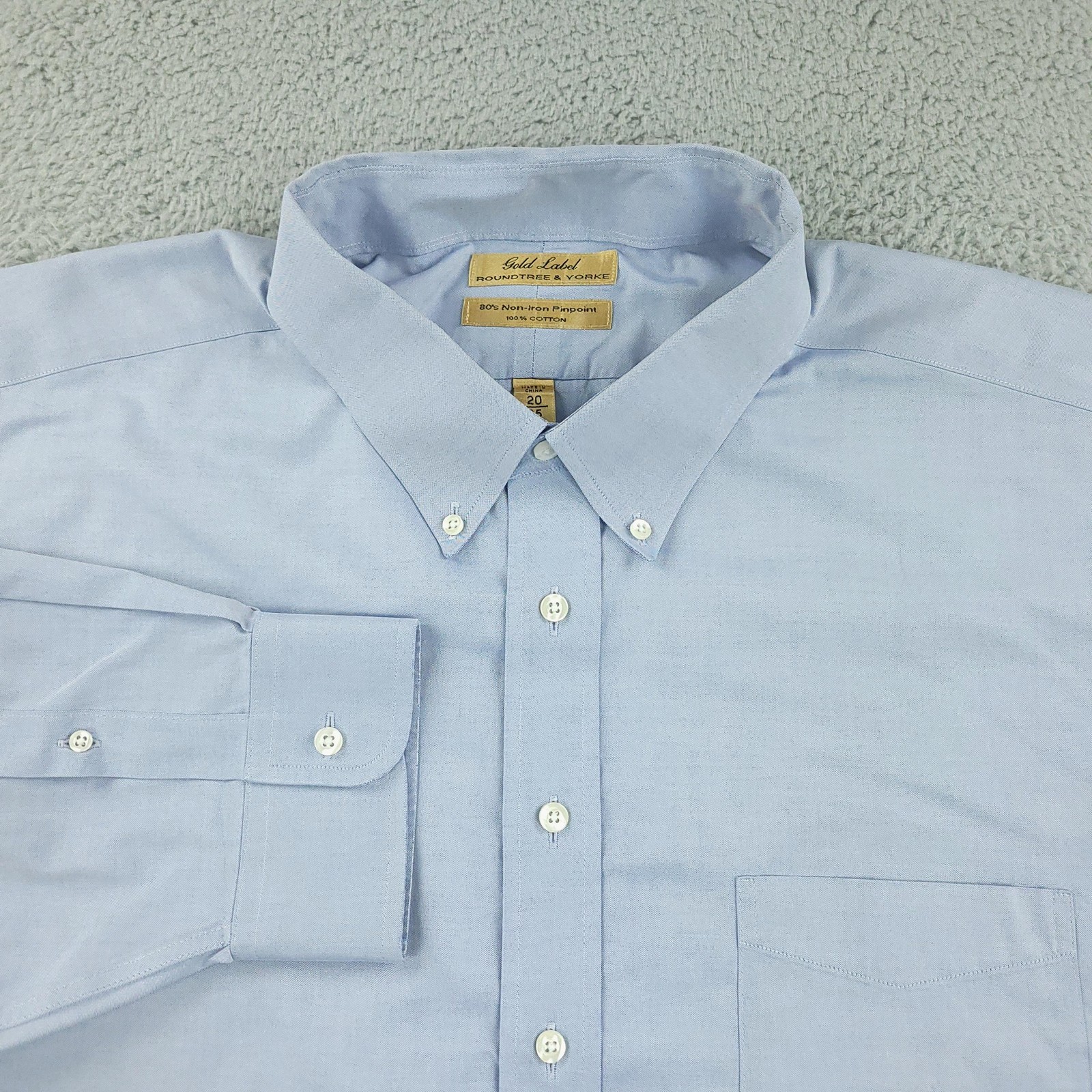 Roundtree & Yorke Gold Label Shirt Mens 2XL Blue Button Down Non-Iron Cotton Big