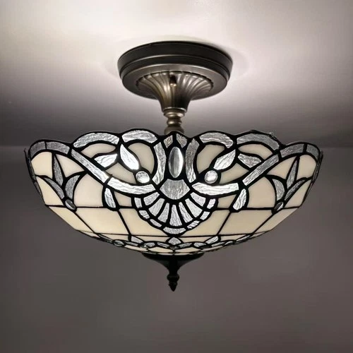 Tiffany Style Ceiling Lights White Stained Glass Baroque Style 12"H*16"W*16"D