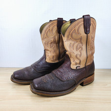 Double-H Graham 11" Bison Leather Square Toe I.C.E Roper Boots Men's 12 USA Made