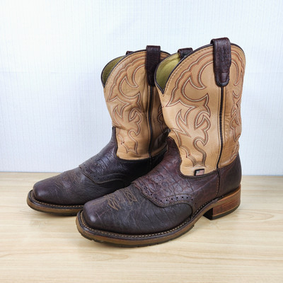 Double-H Graham 11'' Bison Leather Square Toe I.C.E Roper Boots Men's 12 USA Made