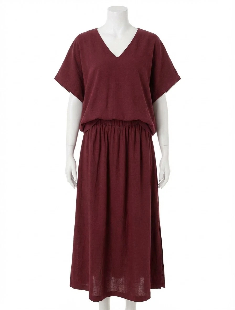Entro Woven Slit Midi Skirt Wine