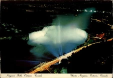 Niagara Falls night time lapse aerial Ontario Canada postcard posted 1987 b235