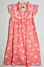 NOS VTG 80'S PEACHY-PINK WHITE FLORAL PRINT LACE TRIM COTTON A-LINE NIGHTGOWN M