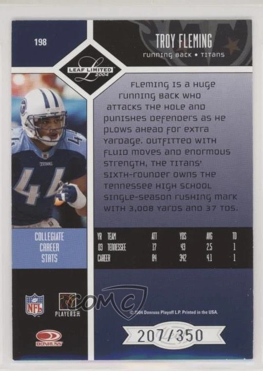 2004 Leaf Limited Rookie /350 Troy Fleming #198 Rookie RC - Image 2 of 2