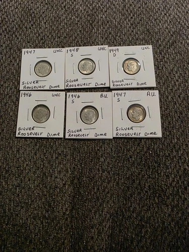 Lot of 6 Uncirculated Silver Roosevelt Dimes