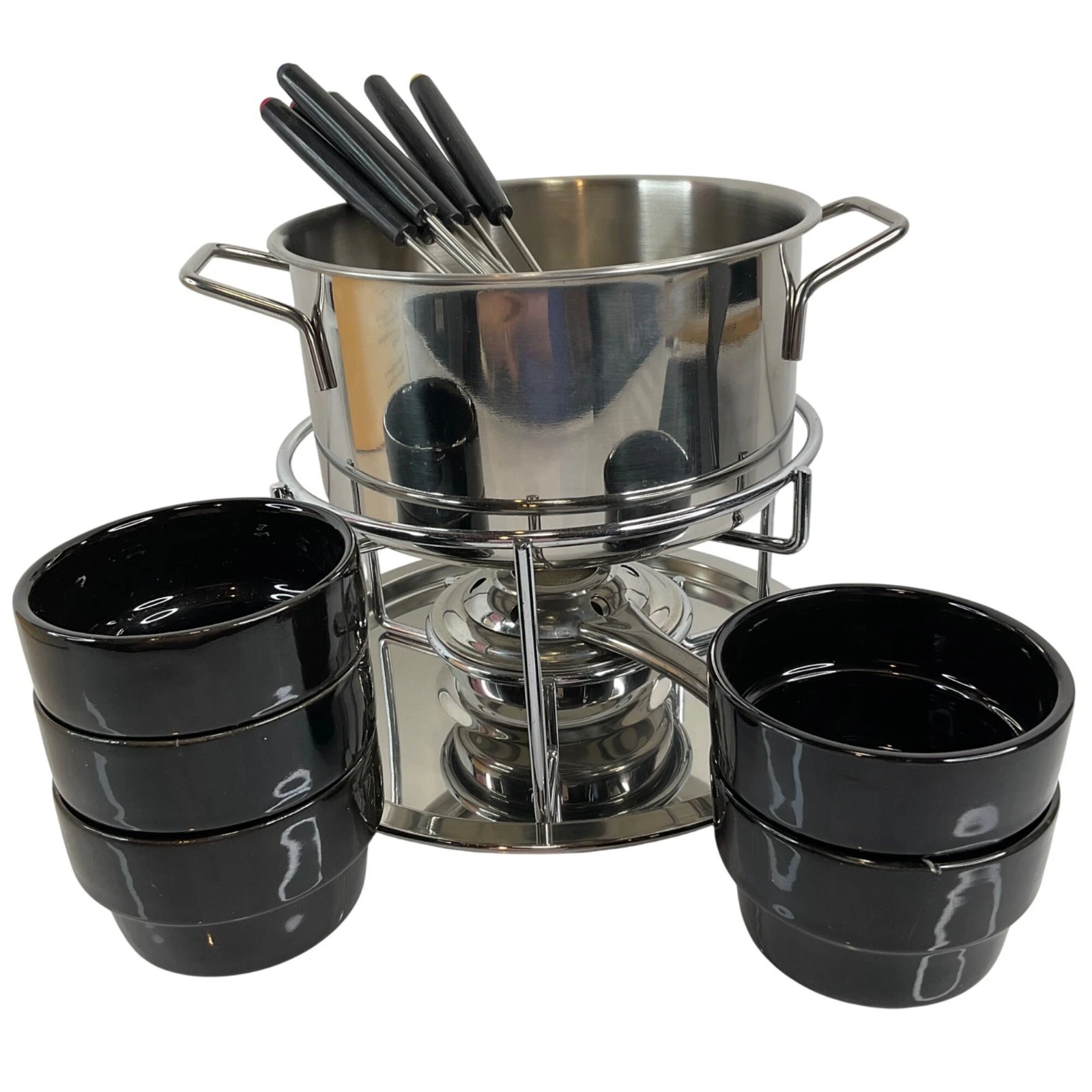 Revere Ware Fondue Set vintage Stainless Steel 15 pc Veggies Meat Chocolate