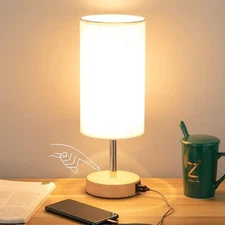 Bedside Lamp with USB, Touch Control, 3-Way Dimmable, LED Bulb Included
