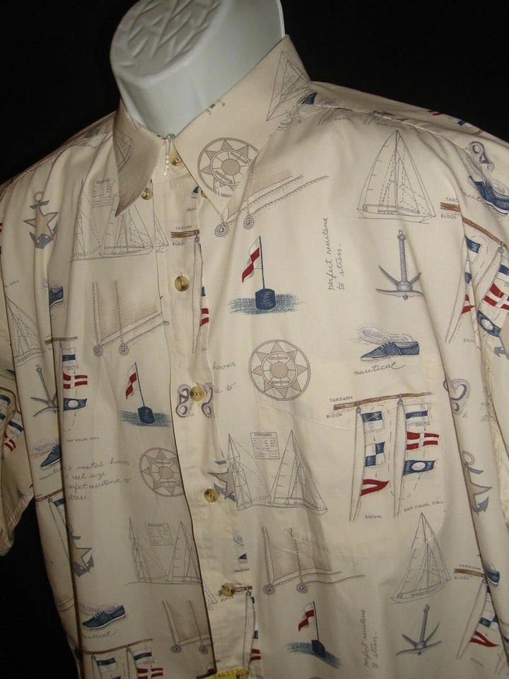 Bimini Bay Outfitters Nautical White w/Sailing Print 100% Cotton S/S Shirt 2XL - Image 2 of 4