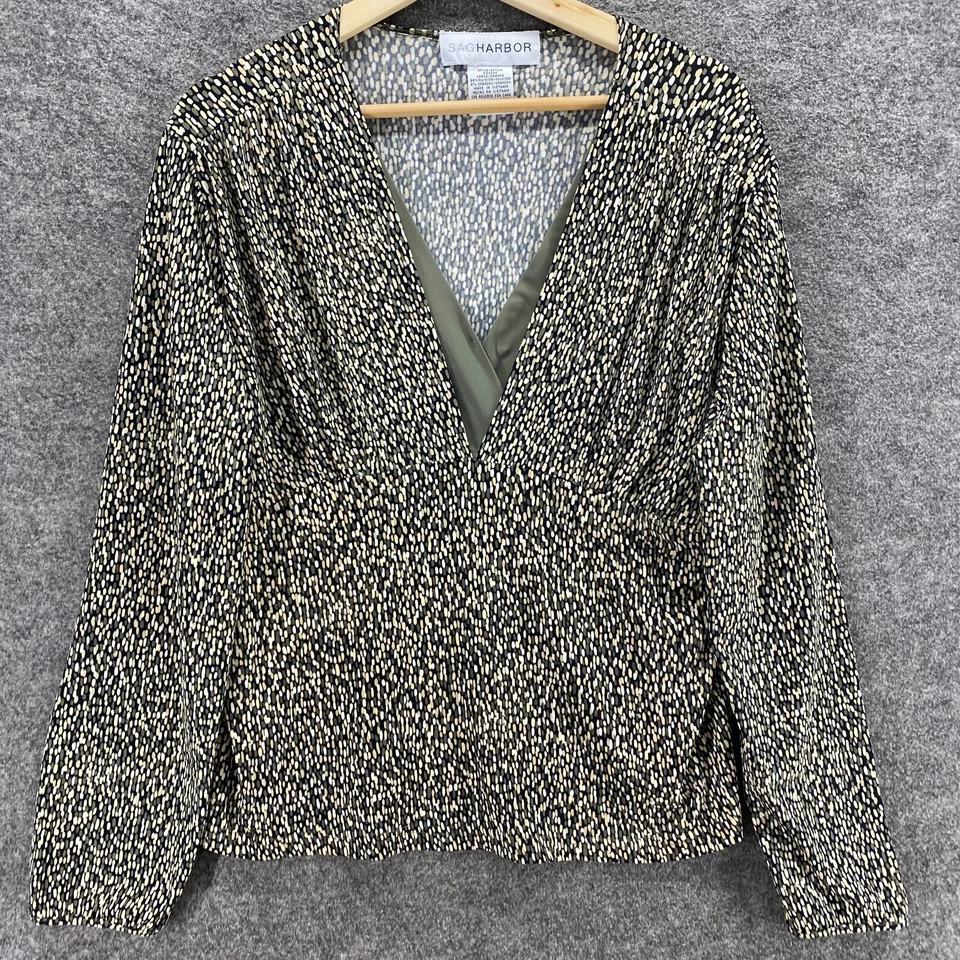 Sag Harbor 女式 L 码灰色几何 V 领长袖套衫 — 第 4/4 张图片