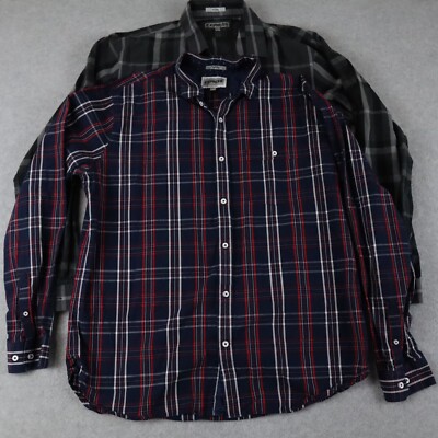 Express Shirt Mens XL 17-17.5 Fitted Casual Button Up Plaid Long Sleeve Lot of 2