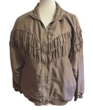 Silk Exchange Jacket Women Size Small Lightweight Silk Bomber Zipper Front Beige