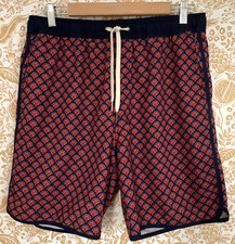 FAIR HARBOR Men's Swim Trunk Sz L Red Blue Anchor Compression Lined Performance