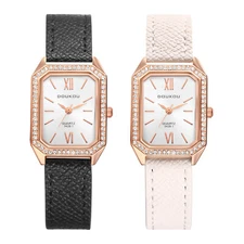 Women's Casual Rectangular PU Leather Watch Roman Numerals Quartz Wrist Watch