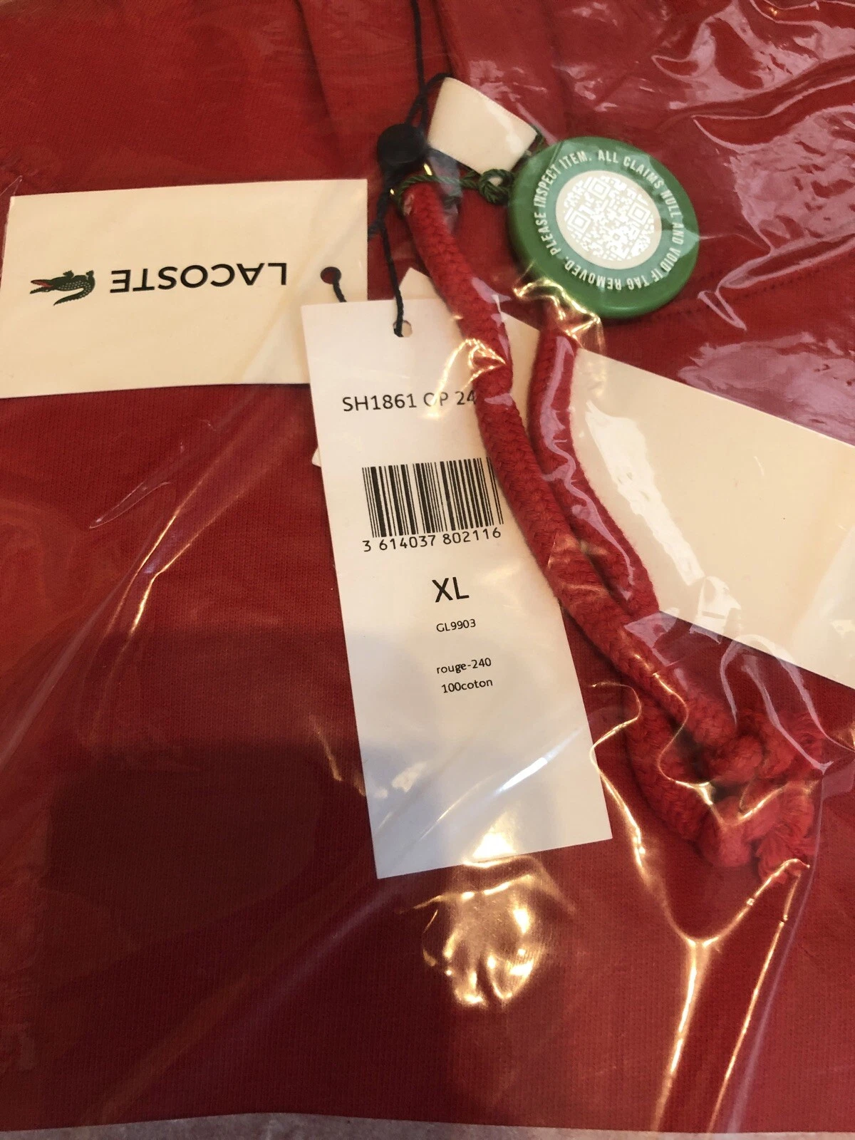 Felpa con cappuccio rossa Supreme Lacoste taglia XL