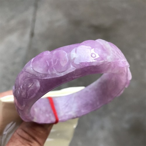 58.8mm Burma Natural Icy Lavender Jadeite Jade Bracelet Carving Jade Bangle - Picture 2 of 15