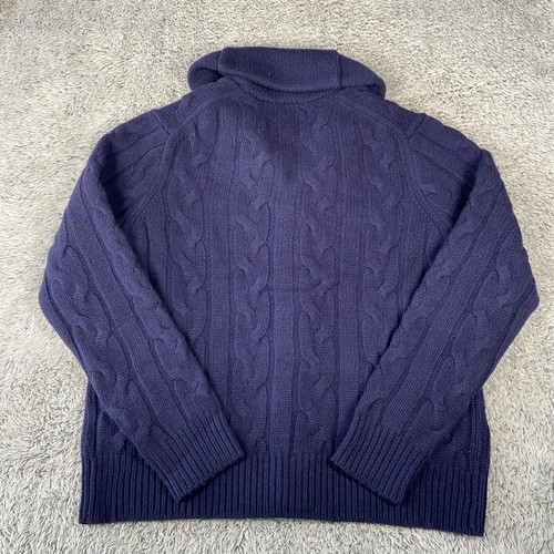 Polo Ralph Lauren Cable-Knit Wool Cashmere Cardigan Size Medium Men Hunter Navy - Picture 2 of 7