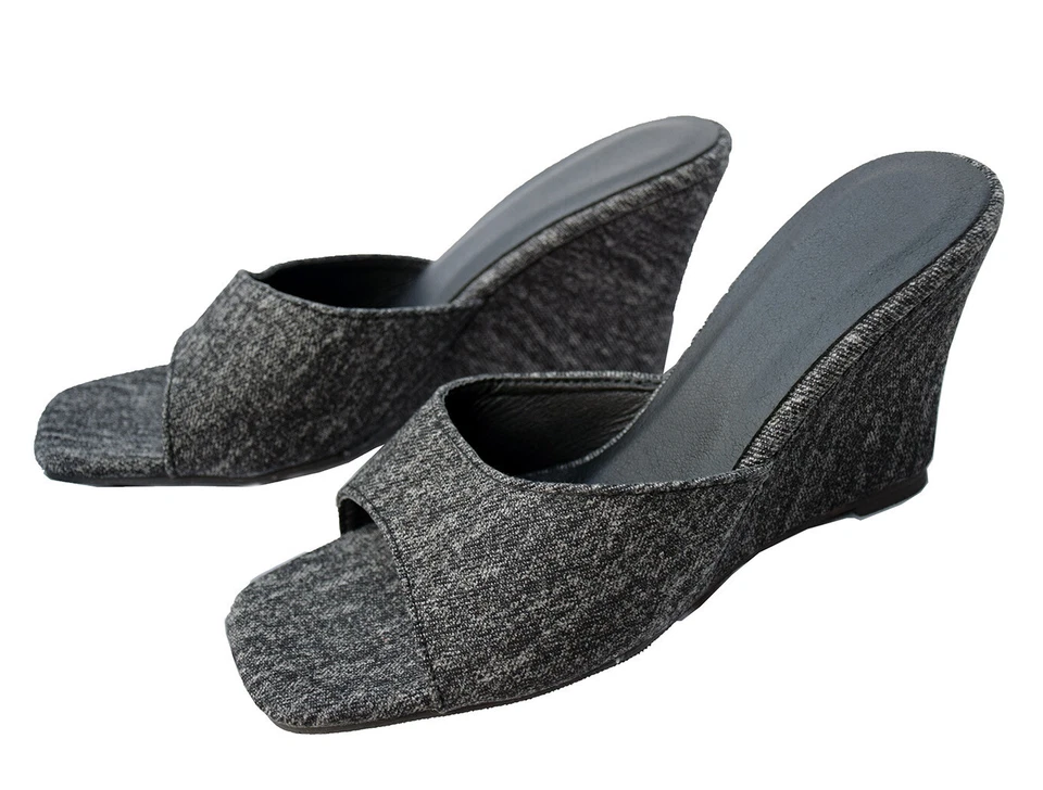 ROSY Charcoal Peep Toe Wedge Sandals, Women's Size 6.5 (37) Slides 3.5" Heel NEW - Image 3 of 4