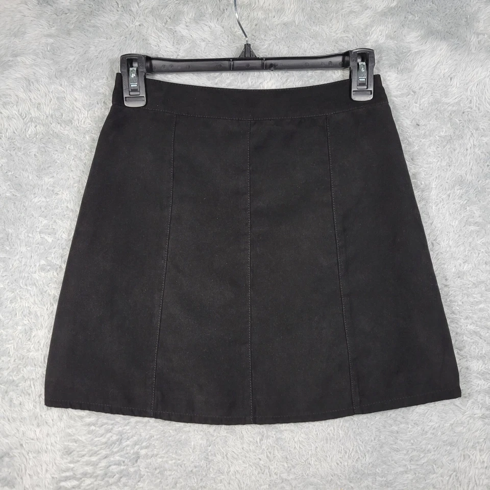 Minifalda dividida para mujer 4 negra imitación gamuza botones bolsillos delanteros forrada 25x15 Foto 3 de 4