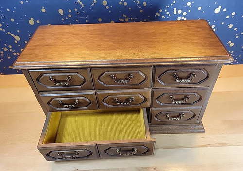 Joyero de madera vintage valet hecho en Japón cofre 6 cajones madera amarillo MCM - Imagen 5 de 15