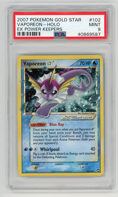 Pokemon Vaporeon ex 102 EX Power Keepers Gold Star Holo PSA 9 MINT