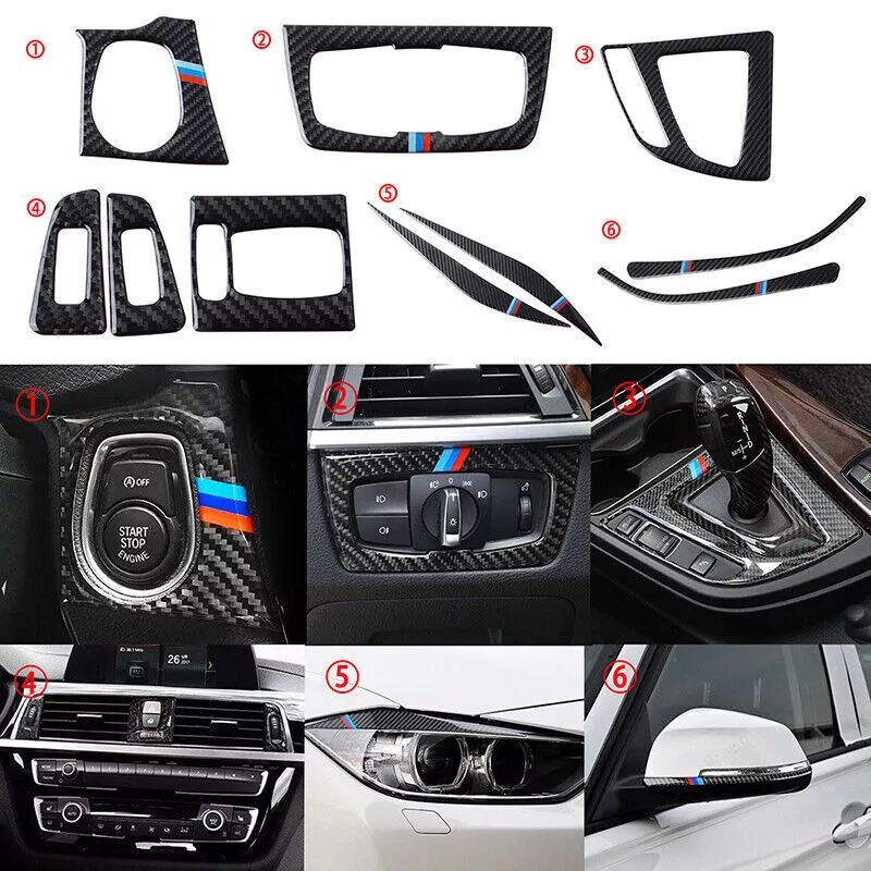 10pc For BMW 3 4 Series F30 F34 2013-2019 Carbon Fiber Cover Frame