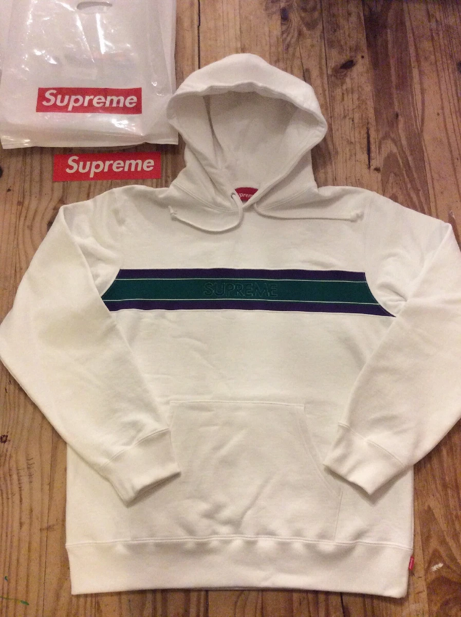 Supreme Chest Stripe Hoodie Size L SS19 white Aqua purple