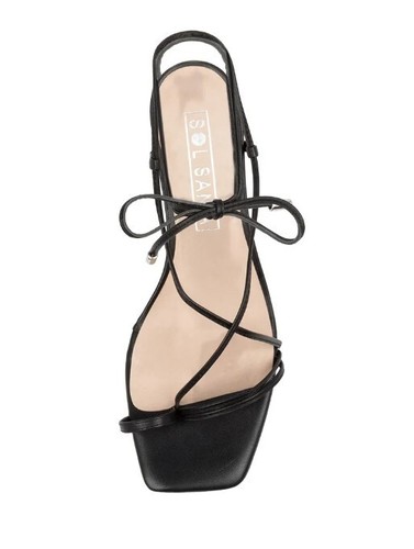 NEW SOL SANA SONIA 2.5" WRAPPED BLOCK HEEL BLACK LEATHER STRAPS & TOE POST EU 38 - Picture 3 of 12