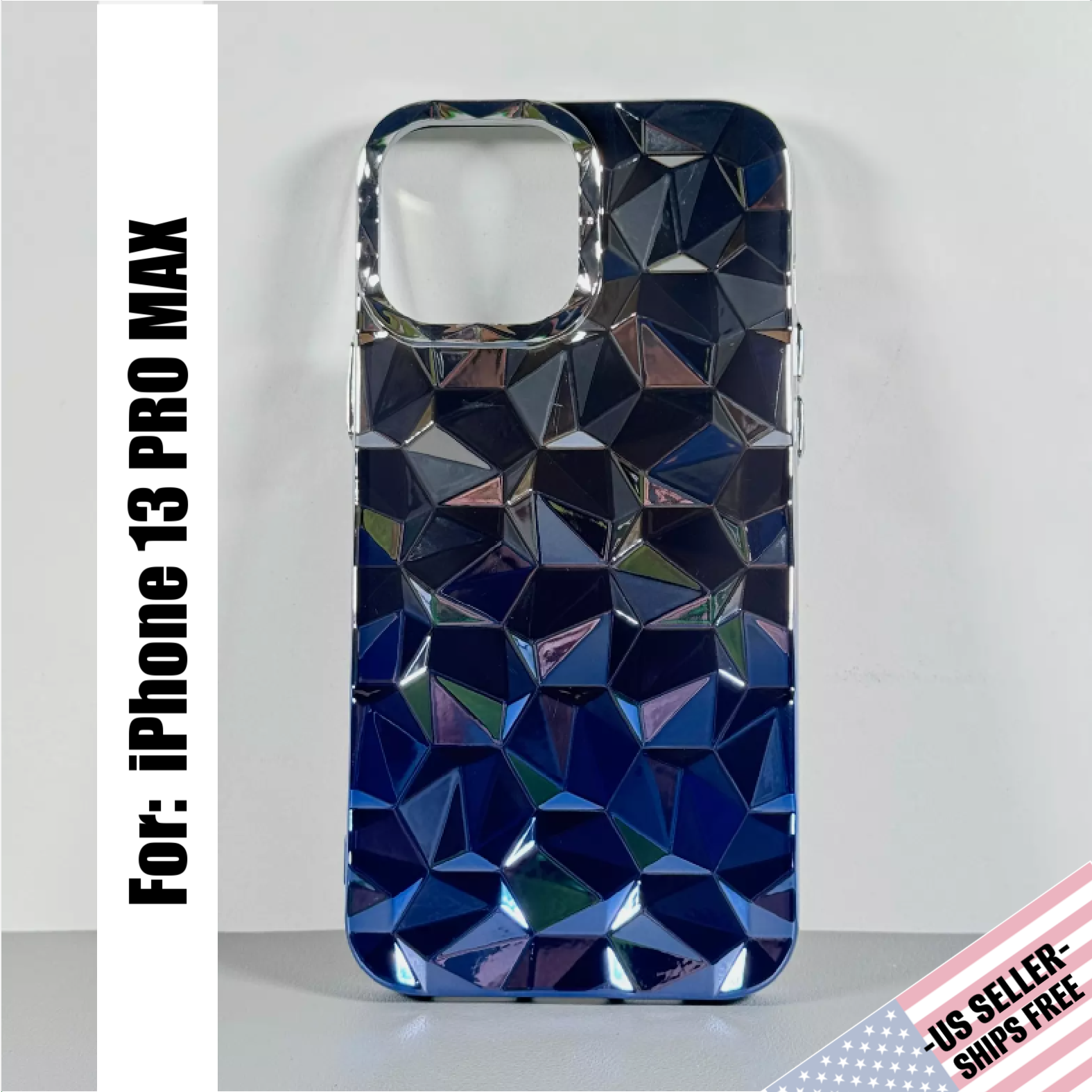 Case designed for iPhone 13 PRO MAX: Silver-to-Blue Gradient | 3D Geometric