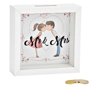 Spardose ''Mr & Mrs'' Hochzeit Holzbox 15x15x5cm Gutschein Geldgeschenk Dose Box