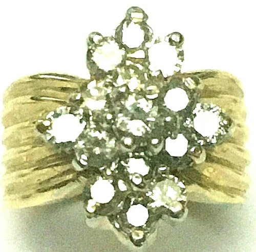 Diamonds 1.5 Carats Cocktail  WATERFALL CLUSTER ENGAGEMENT RING 10K YELLOW Gold