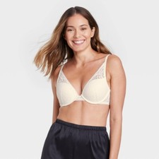 Auden Women's Lace Plunge Push-Up Bra White 32D