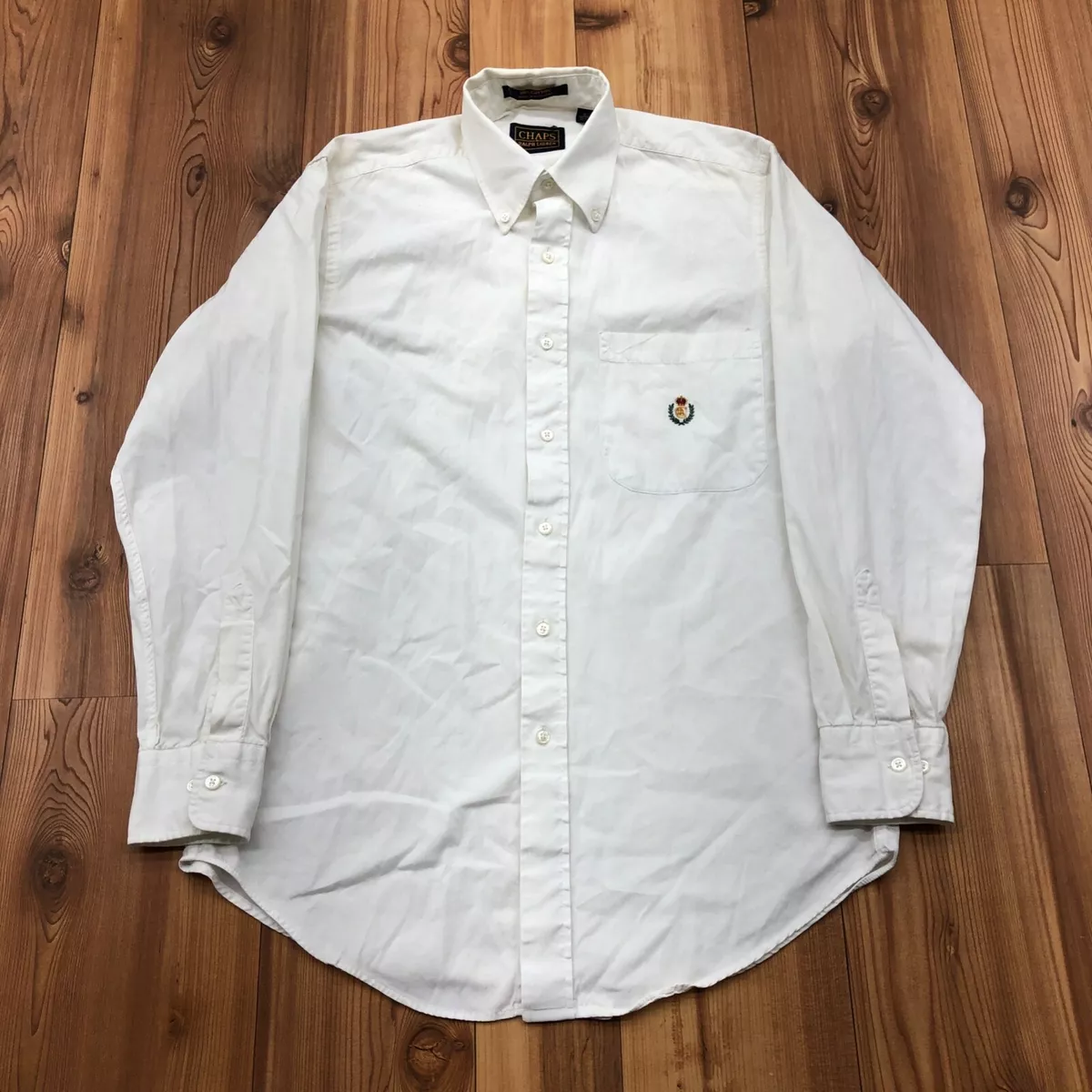 Chaps Ralph Lauren White Embroidered Pocket Button Down Shirt Adult Size 15  32