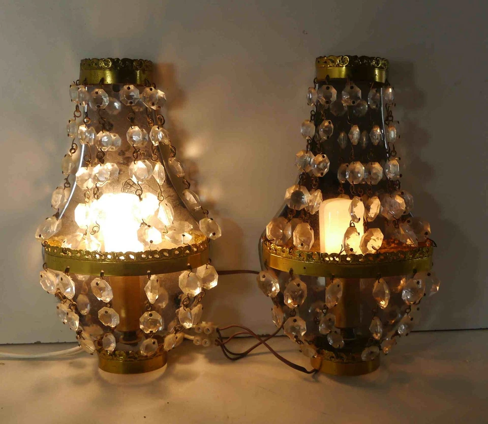 Paire d'appliques vintage à pampilles années 50's - Photo 3/4