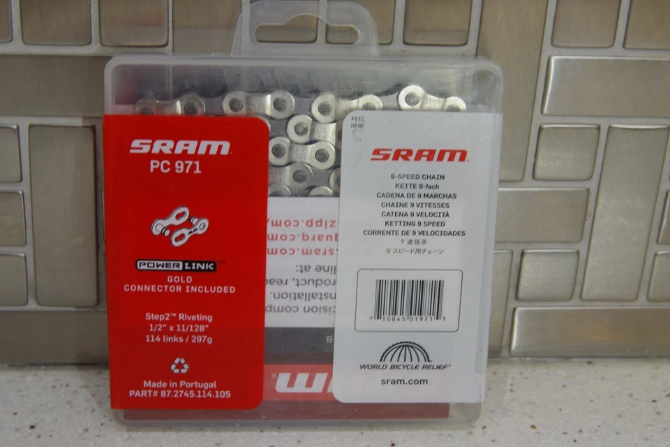 Cadena SRAM PC-971 9 velocidades plata/gris con Powerlink dorado 114 eslabones Foto 2 de 3