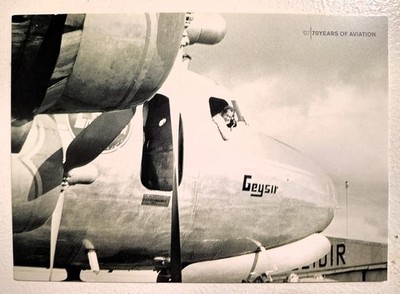 ICELANDAIR 50th Anniversary Postcard GEYSIR Airplane.