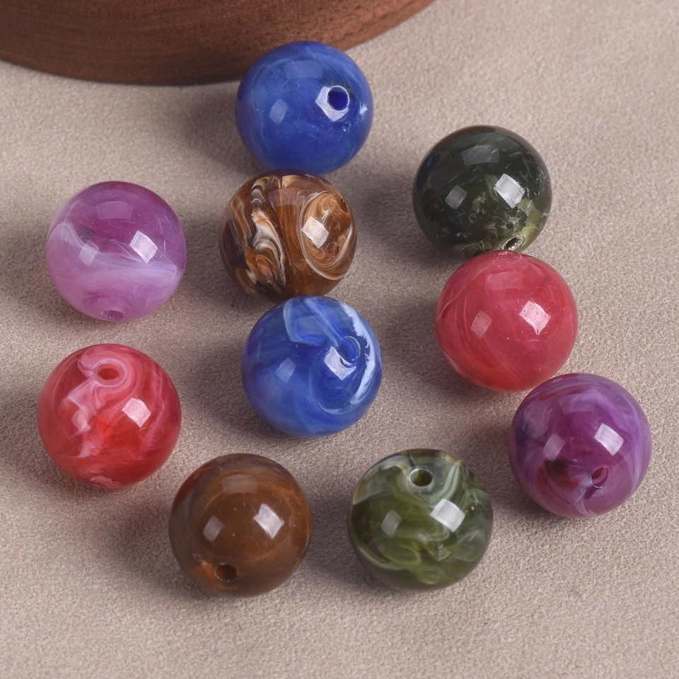 20pcs Round 14mm Resin Plastic Loose Beads For Jewelry Making Bracelet Findings - Photo 1/4