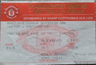 Manchester United V Southampton Ticket 1991 92