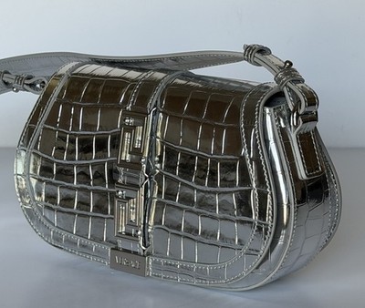 Versace La Greca Leather Silver Medium Shoulder Bag 1023417 Italy NWT $2775