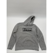 Adidas Original Boys Hoodie Youth Medium 11-12 Gray Trefoil Logo Fleece Pullover