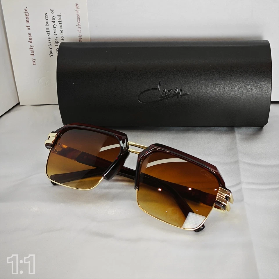 Gafas de sol Cazal de media montura lentes marrones mujeres hombres gafas doradas Foto 2 de 4