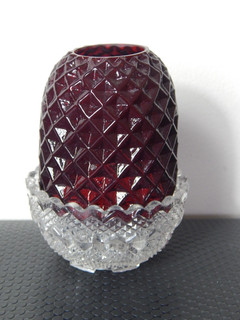 Small Size Fairy Lamp. Clear Base Red Quilted Top