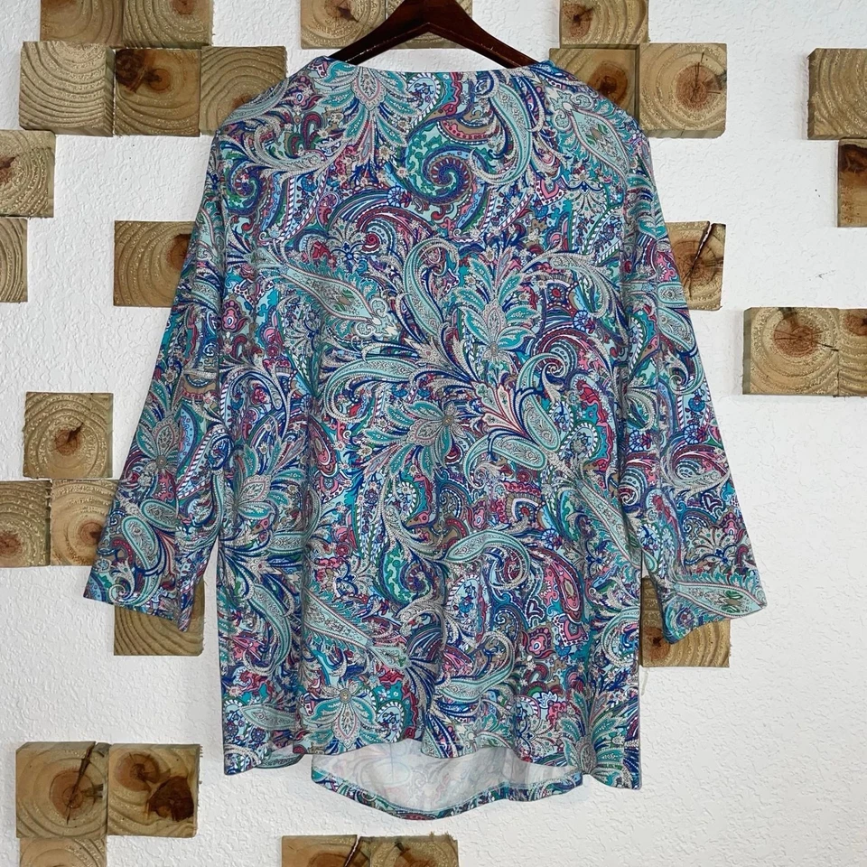 Talbots блузка женщин плюс 2 X 3/4 рукав v-образным вырезом верхняя футболка туника пейсли богемное пляж - Изображение 3 из 4