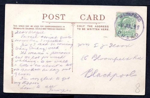 GB - 1911 Postcard of St Marys Church, Buckland with Wadeford, Chard Postmark