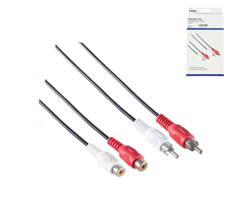 DINIC Audio Verlängerung, 2x Cinch Stecker auf 2x Cinch Buchse, 5m #1907286