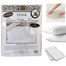 2 Waterproof White Non-Woven Fabric Pillow Breathable Protector Zippered 20"X30"