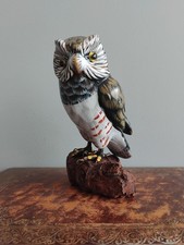 Vintage Studio Handmade Carved Wooden Owl Handpainted Bright Folk Art Glass Eyes