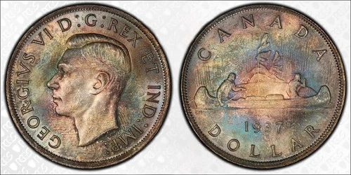 1937 $1 Toner ICCS MS64 Canada Silver Dollar Beautiful Original Lustorus Toning