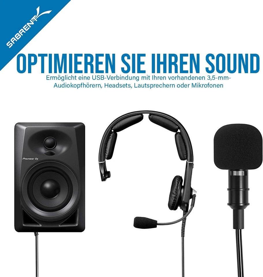 SABRENT Soundkarte USB auf Klinke 3,5mm Kopfhörer Audio Adapter Aluminium - Bild 3 von 4