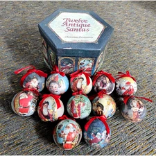 Vintage Twelve Antique Santas Christmas Ornaments C & F Enterprises 1995